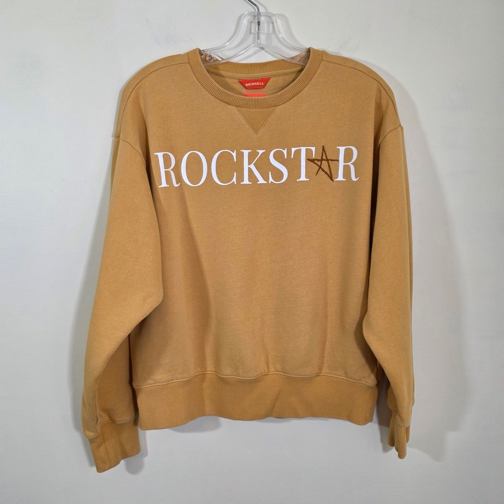 Merrell Womens Rockstar Graphic Sweatshirt Mustard Yellow Organic Cotton Size M